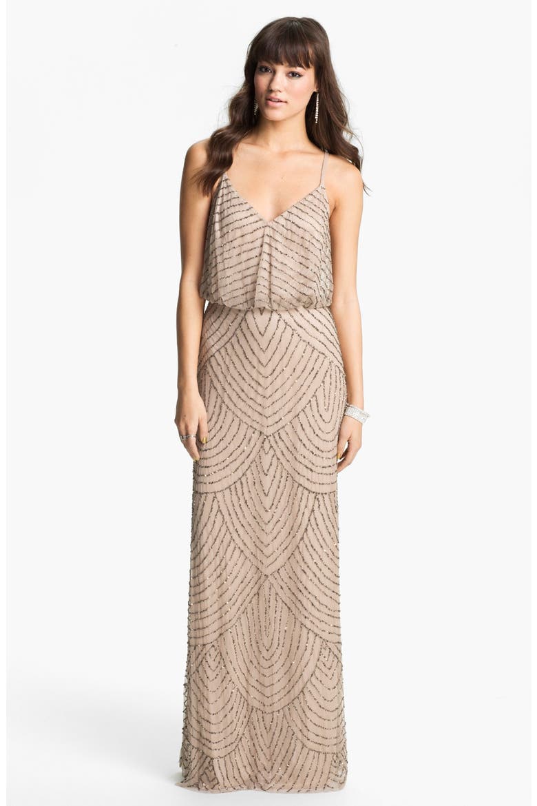 Embellished Blouson Gown, Main, color, TAUPE/ PINK