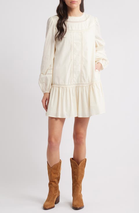 Lace Detail Long Sleeve Shift Dress