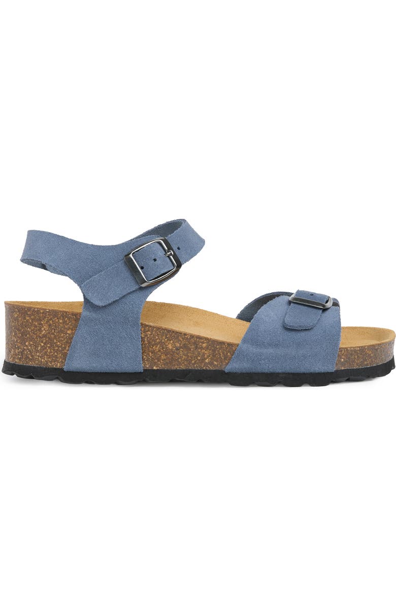 Celtic & Co. Low Wedge Double Buckle Suede Sandal, Main, color, Cobalt