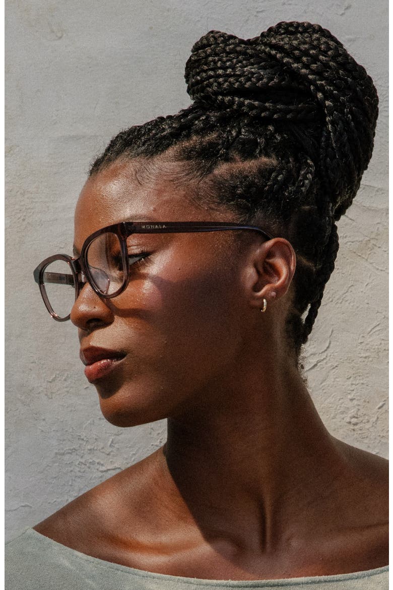 Lahela 52mm Low Nose Bridge Medium Width Square Optical Glasses, Alternate, color, CARIBBEAN CONCH / CLEAR LENSES