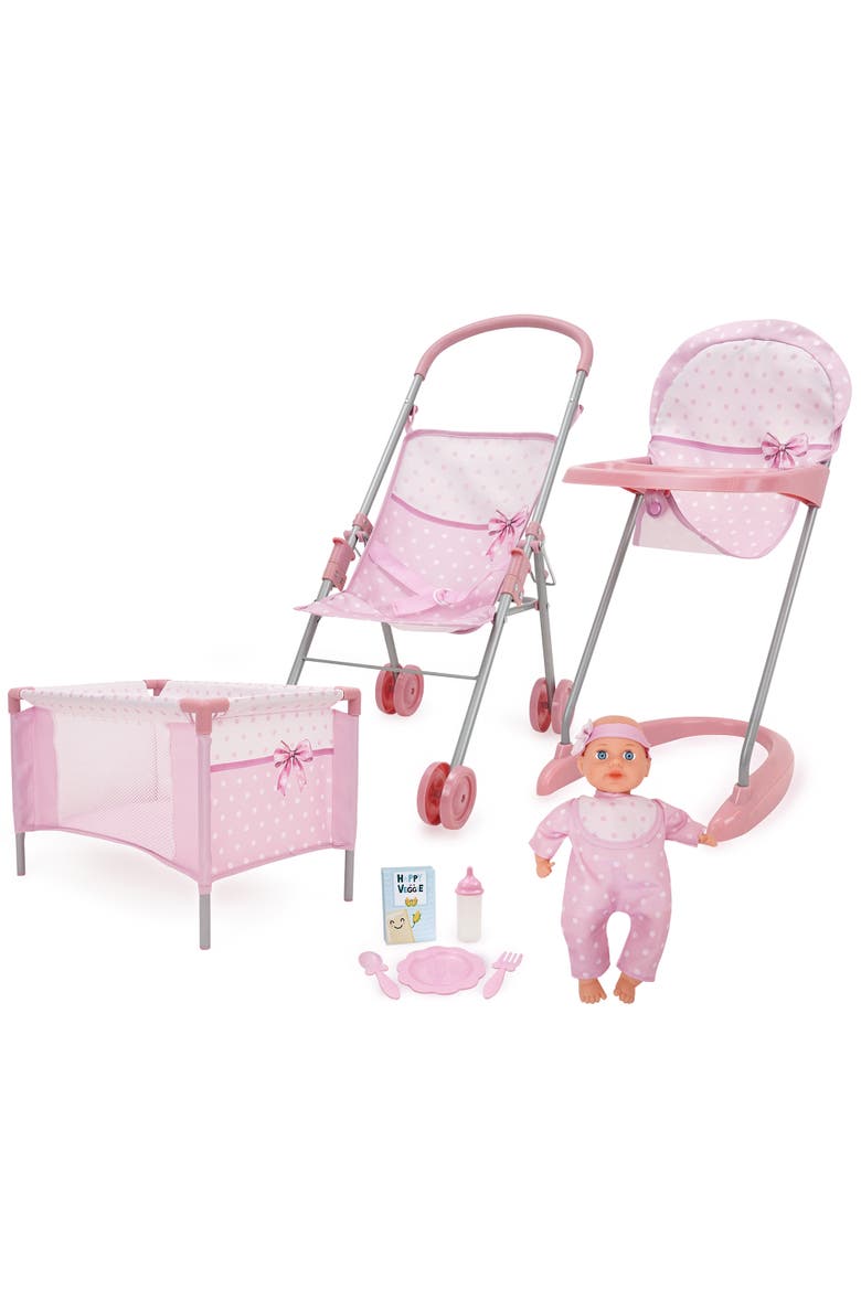 Bow Travel Care N' Feed Doll Set Stroller Accessories 9pc, Main, color, Multicolored