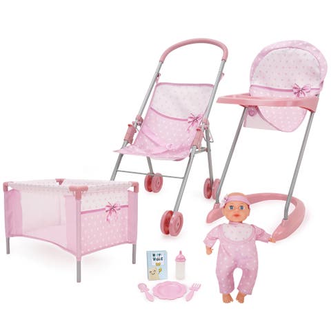 Bow Travel Care N' Feed Doll Set Stroller Accessories 9pc