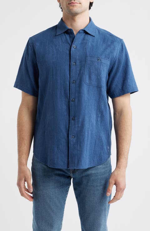 Breeze Island Short Sleeve Cotton Jacquard Button-Up Shirt