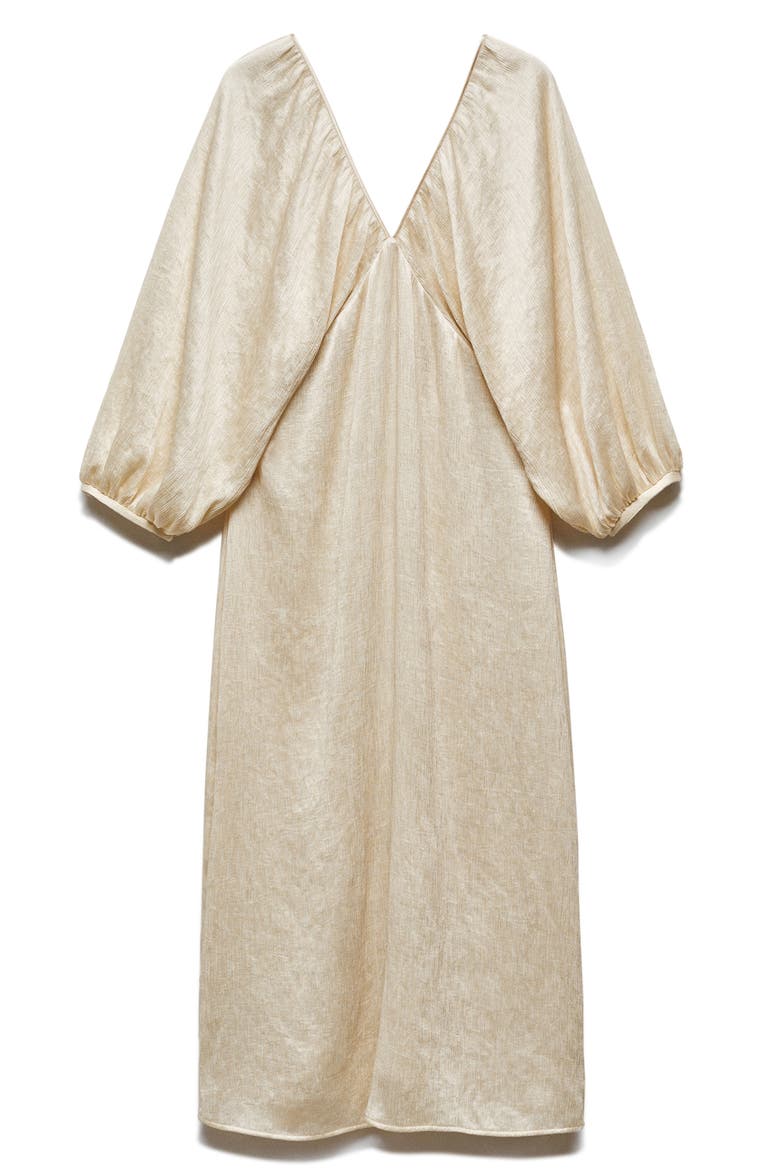 Deep V-Neck Satin Midi Dress, Alternate, color, LIGHT BEIGE