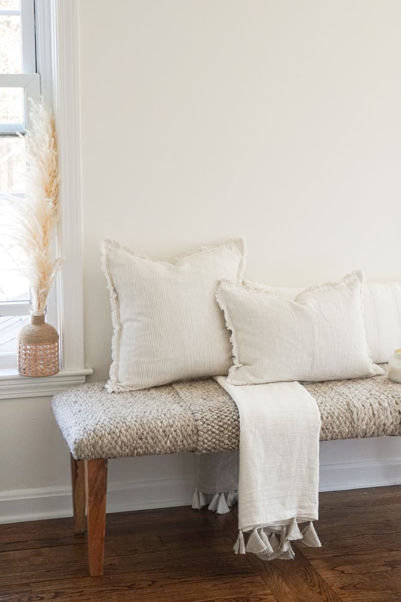 So Soft Linen Pillow with Down Alternative Insert, Alternate, color, Beige Pinstripe
