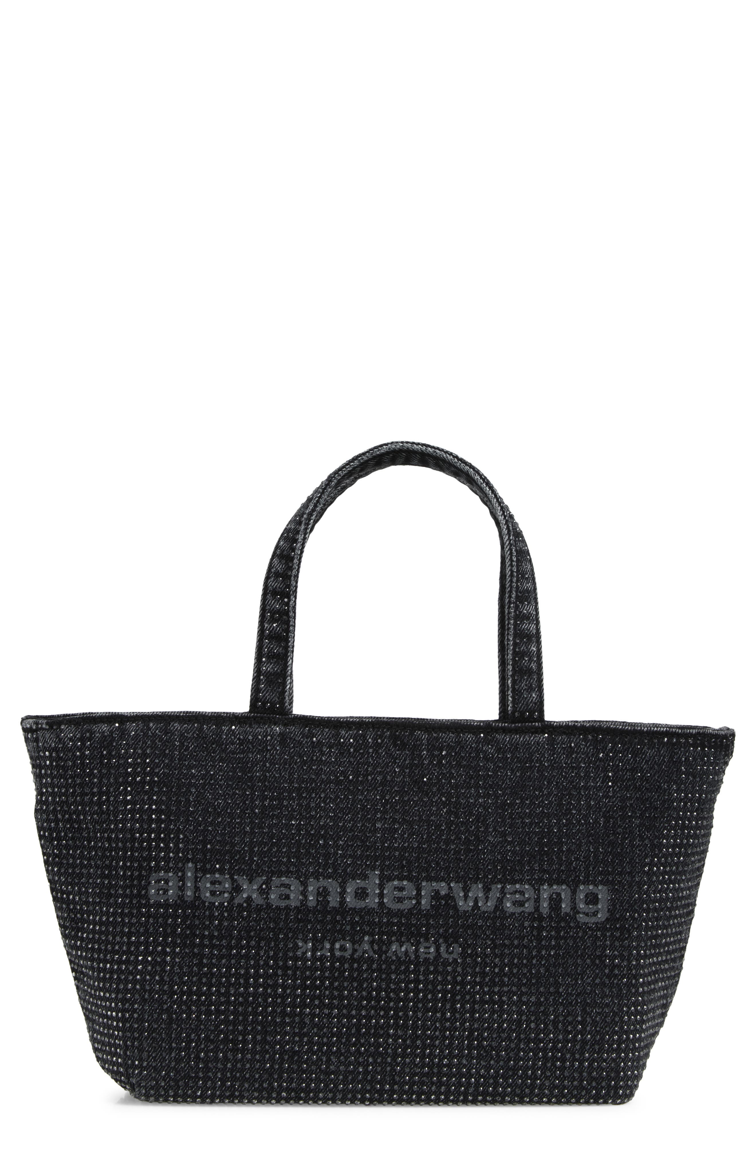 Small Punch Hotfix Denim Tote, Main, color, GREY AGED