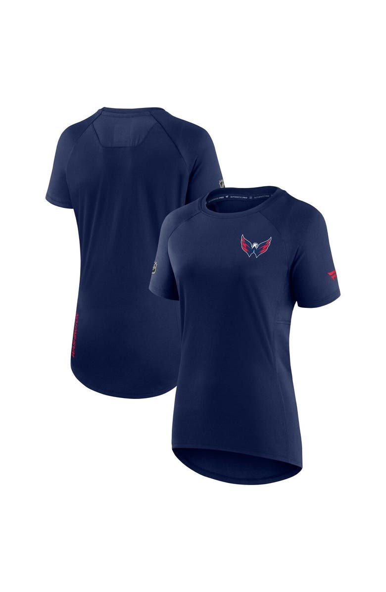 FANATICS Women's Fanatics Branded Navy Washington Capitals Authentic Pro Rink Raglan Tech T-Shirt, Main, color, 