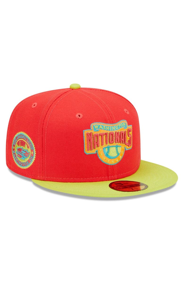 New Era Men's New Era Red/Neon Green Washington Nationals 2008 Inaugural Season Lava Highlighter Combo 59FIFTY Fitted Hat, Main, color, Red