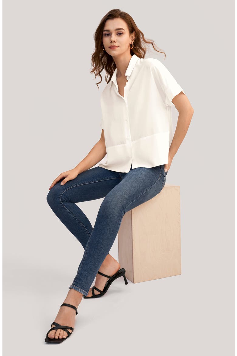 Women's Casual Short Sleeves Loose Silk T-Shirt, Alternate, color, Natural White