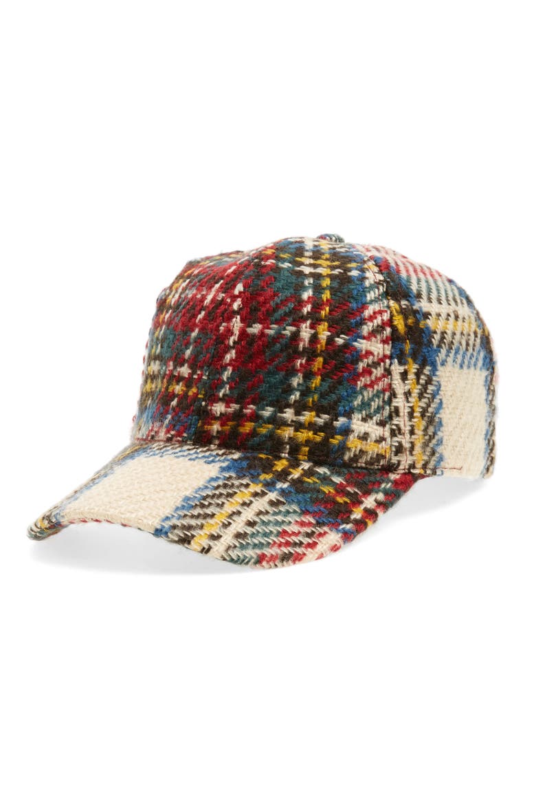 Plaid Woolen Baseball Cap, Main, color, TAN MULTI