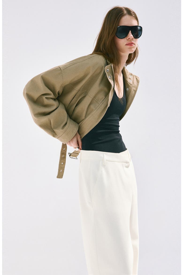 Asymmetrical Waistband Cotton Wide Leg Pants, Alternate, color, WHITE