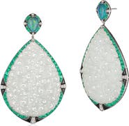 Fred Leighton Signed Fred Leighton Carved Jade, Emerald & Diamond Drop Earrings
