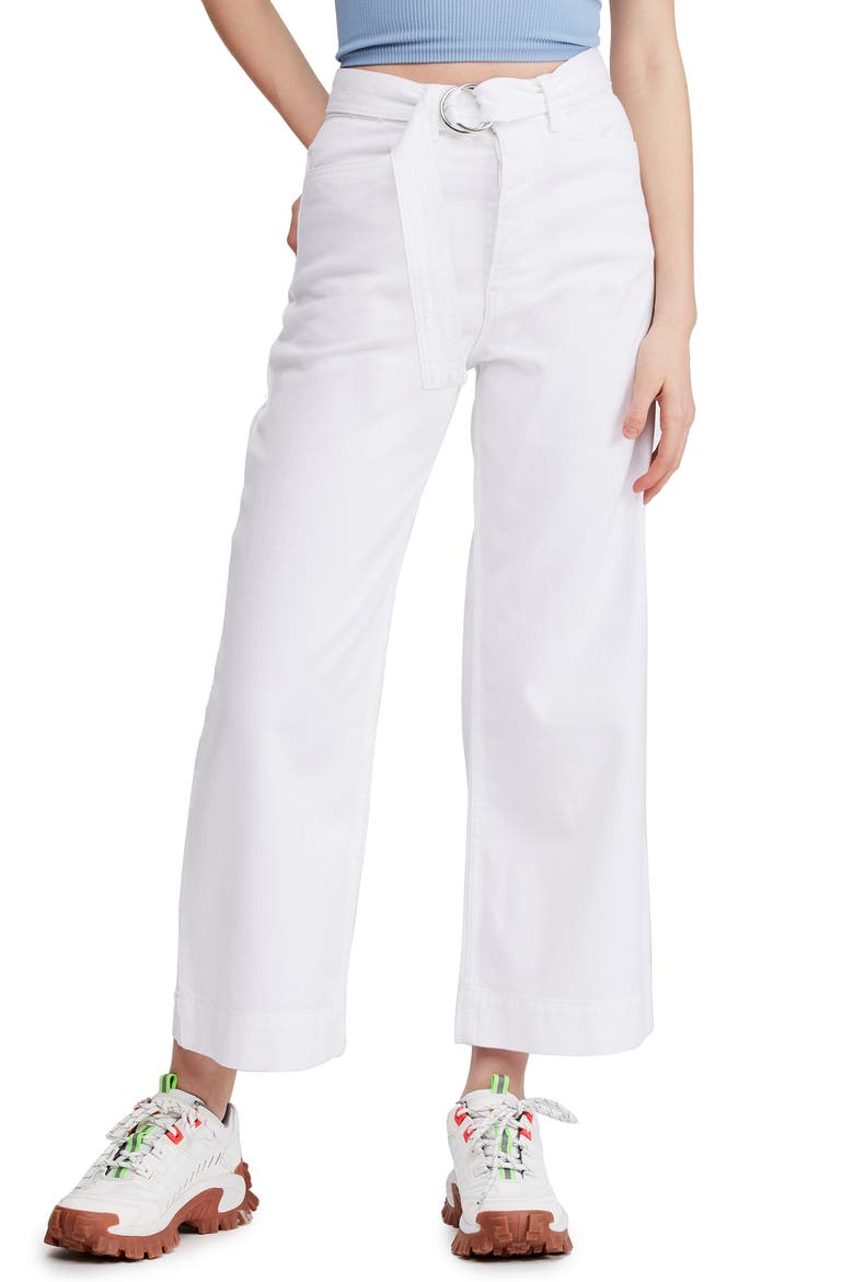 Belted Flood Jeans, Main, color, WHITE
