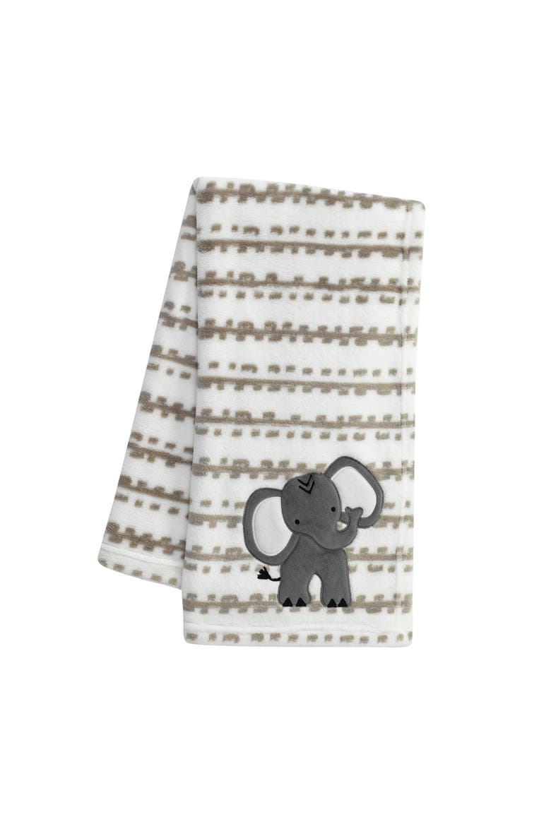 Jungle Safari Plush Minky Elephant Nursery Baby Blanket, Main, color, White
