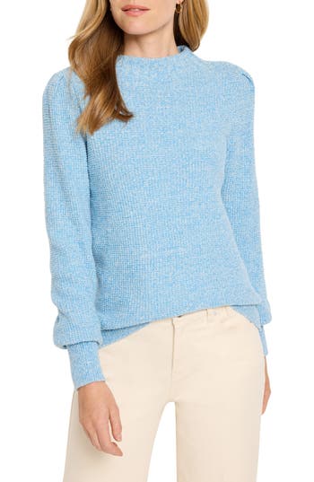 Nic + Zoe Nic+zoe Waffle Stitch Crewneck Sweater In Blue