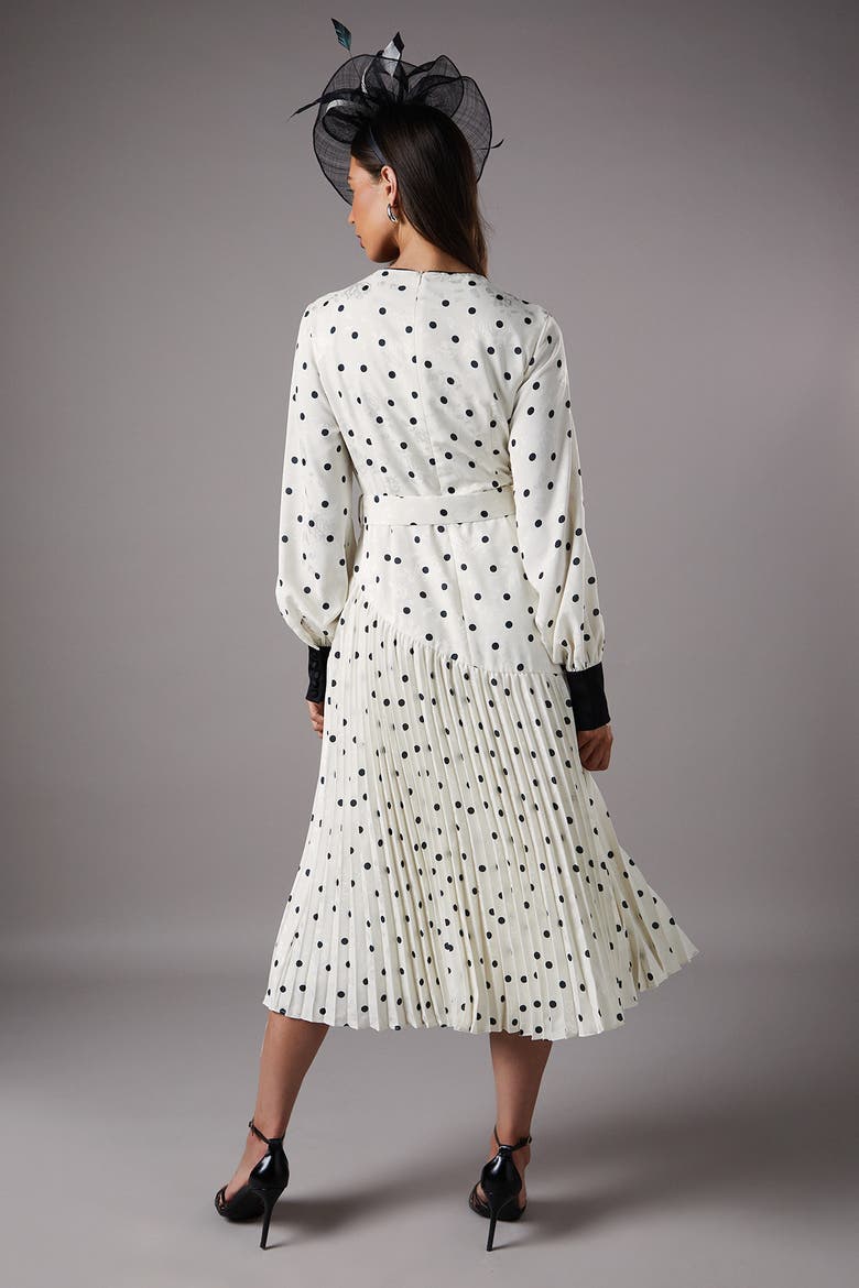 Long Sleeve Pleated Midi Dress, Alternate, color, Mono