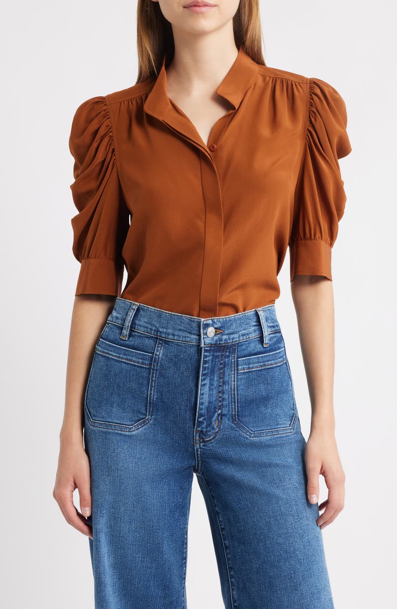 FRAME Gillian Silk Button-Up Shirt, Main, color, Rust