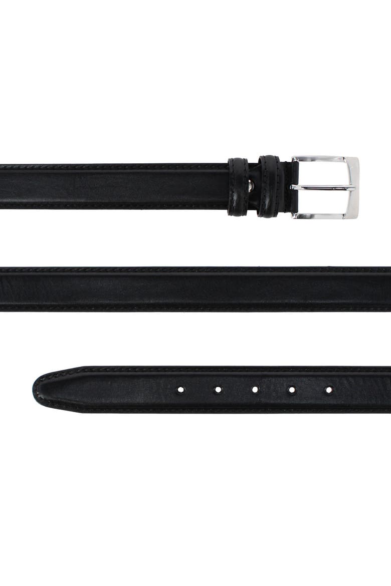 Vincenzo 35mm Italian Leather Contrast Stitch Casual Dress Belt, Alternate, color, Black