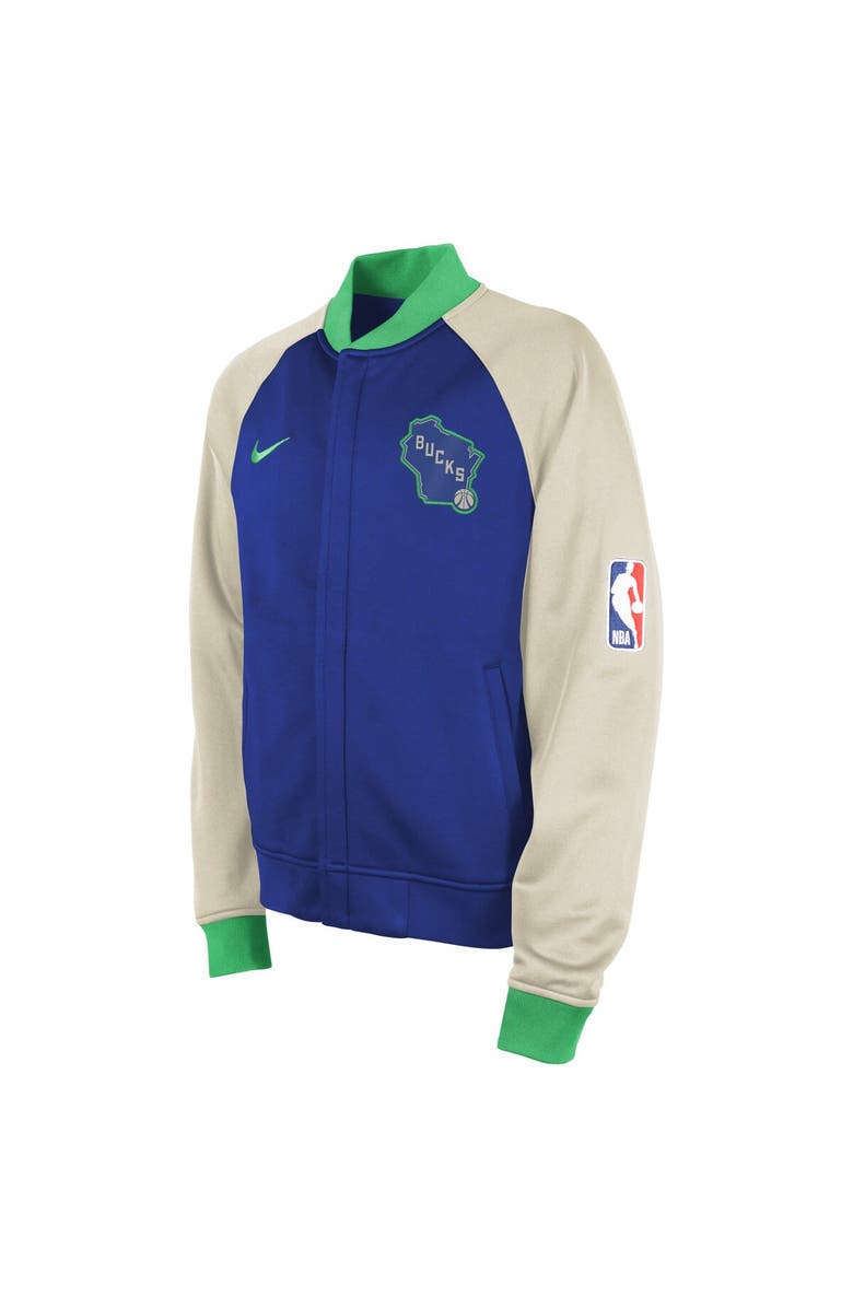 Nike Youth Nike Royal Milwaukee Bucks 2023/24 City Edition Authentic Showtime Full-Zip Jacket, Alternate, color, 