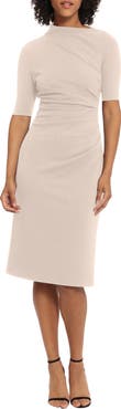 Maggy London Asymmetric Neck Sheath Midi Dress