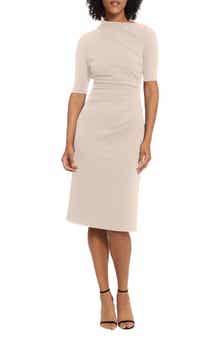 Asymmetric Neck Sheath Midi Dress