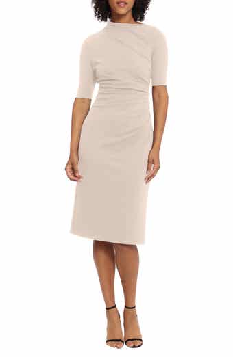 Asymmetric Neck Sheath Midi Dress
