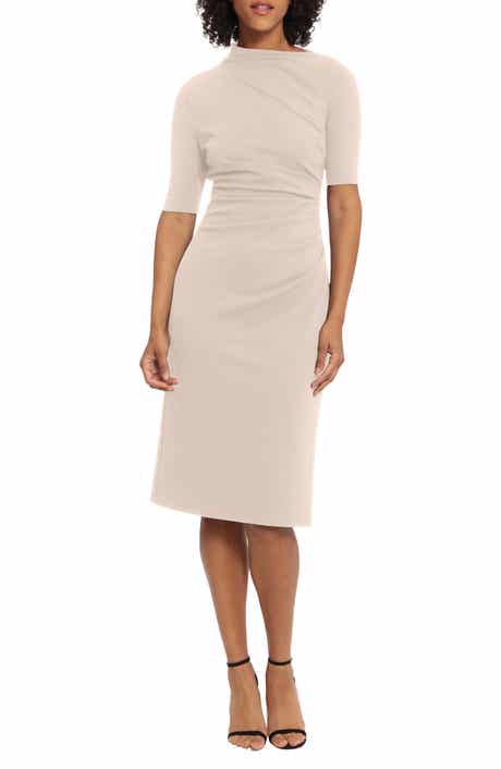 Asymmetric Neck Sheath Midi Dress