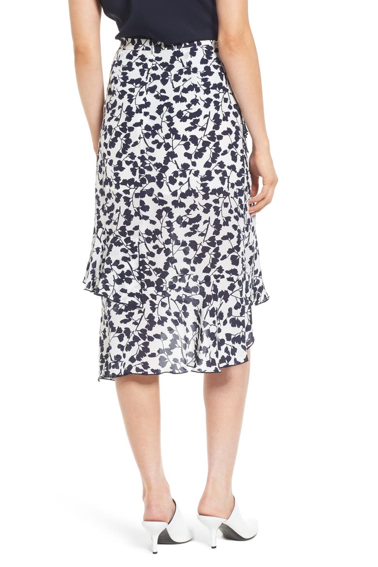 Ruffled Print Silk Skirt, Alternate, color, WHITE GINGKO LEAF