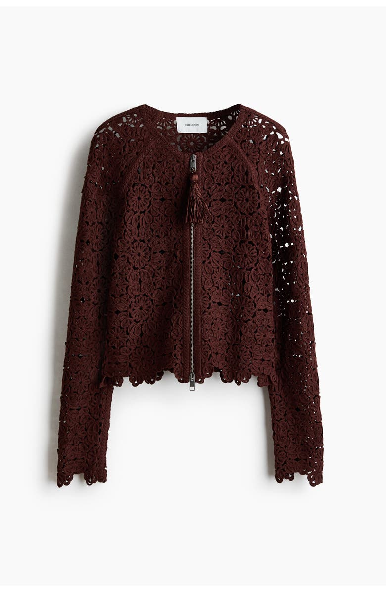 H&M Crochet-look Cardigan, Main, color, Dark Brown