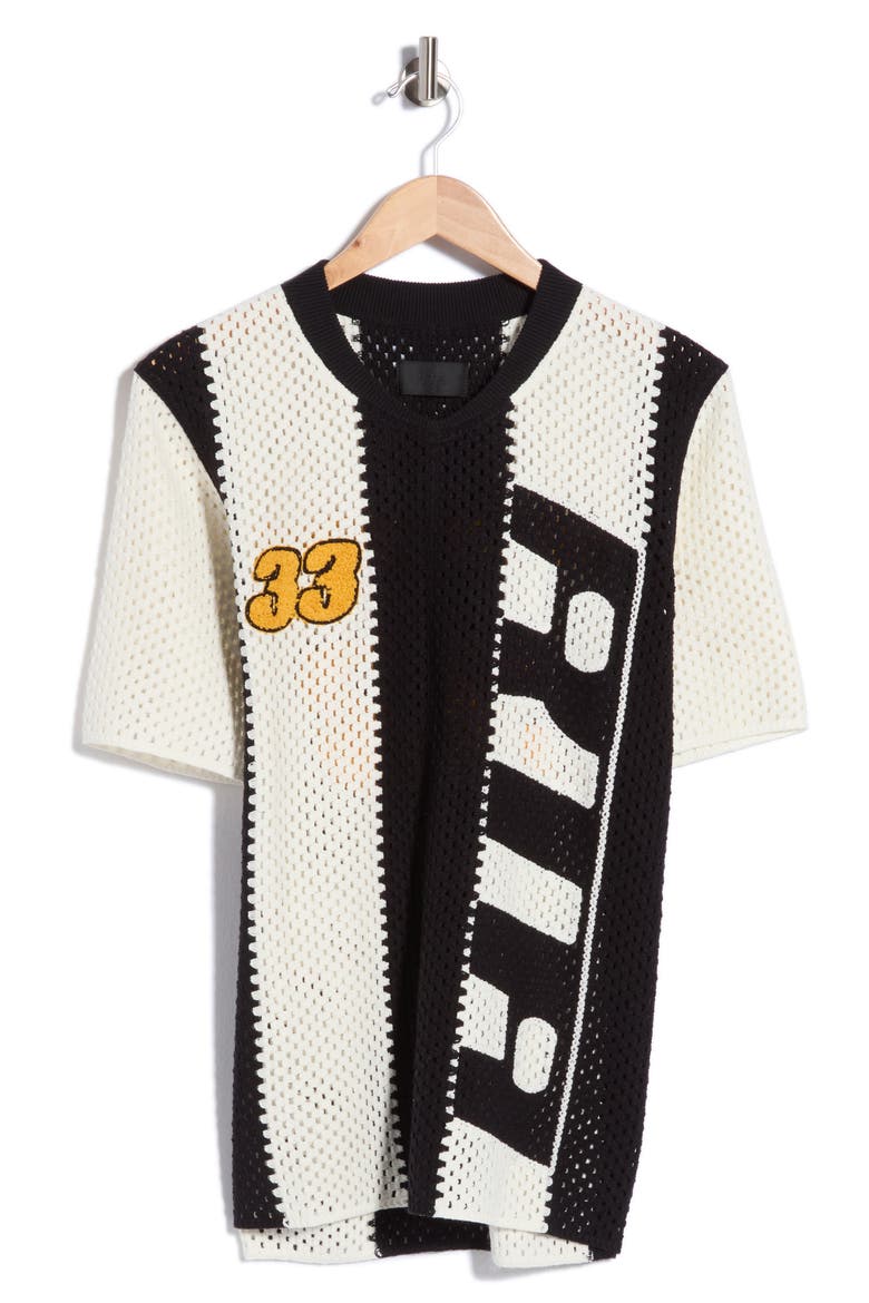 Benjamin Race Stripe Open Knit T-Shirt, Main, color, BLACK RACE STRIPE