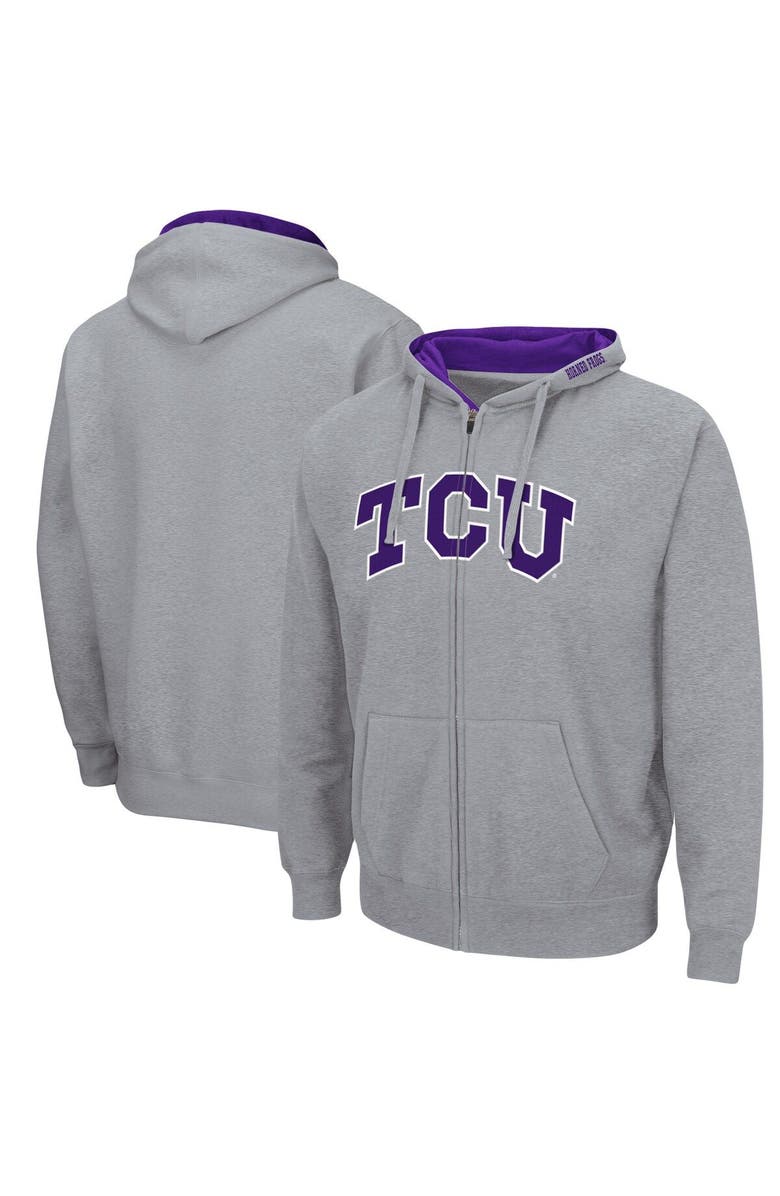 COLOSSEUM Men's Colosseum Heathered Gray TCU Horned Frogs Arch & Logo 3.0 Full-Zip Hoodie, Main, color, Heather Gray