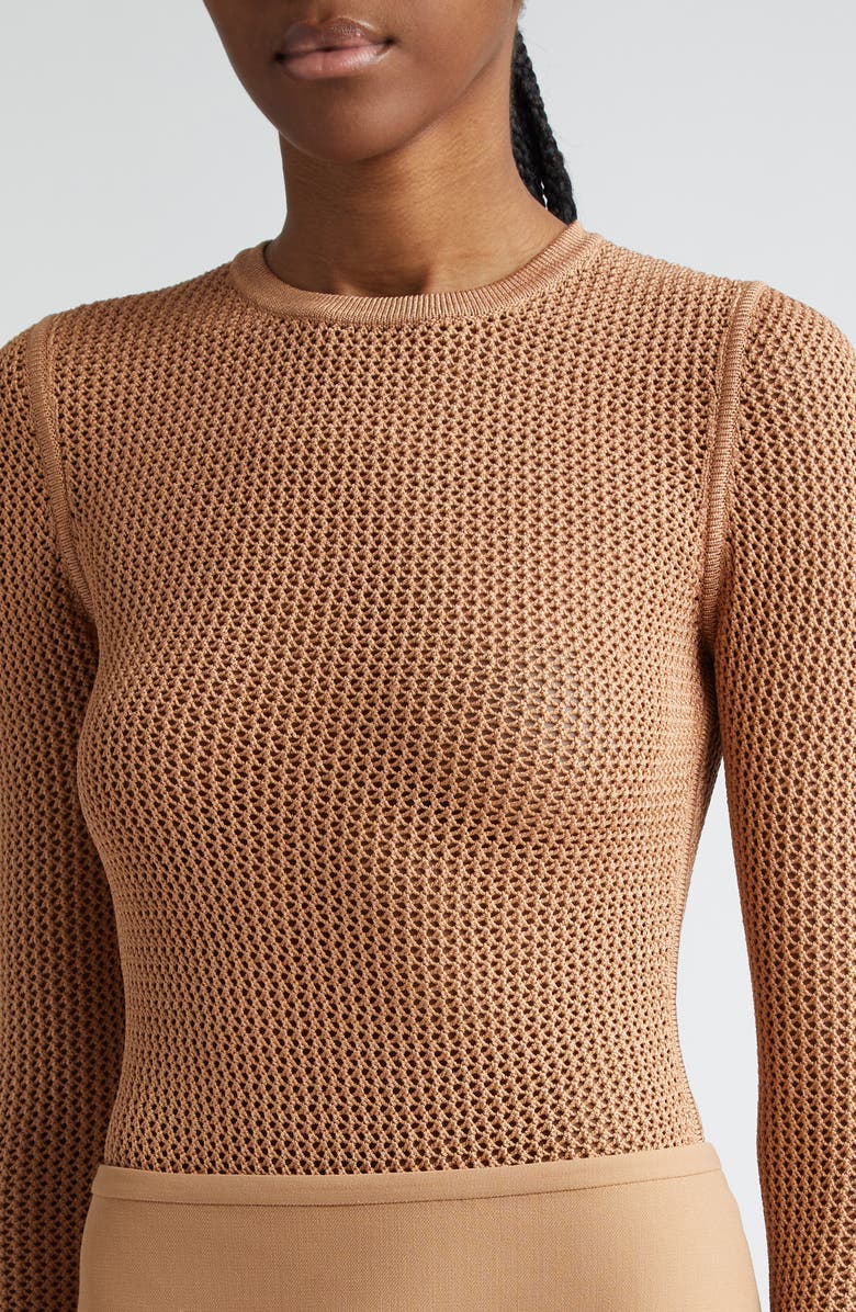 Michael Kors Collection Long Sleeve Knit Mesh Bodysuit, Alternate, color, 