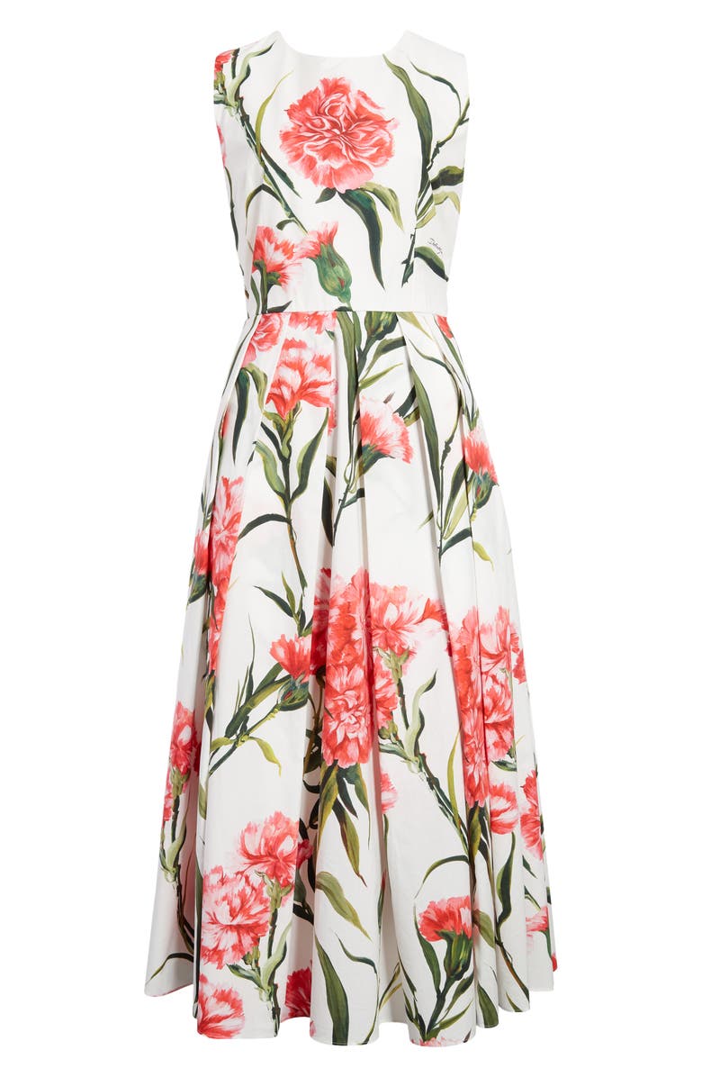 Dolce&Gabbana Carnation Print Sleeveless Cotton Fit & Flare Dress, Main, color,