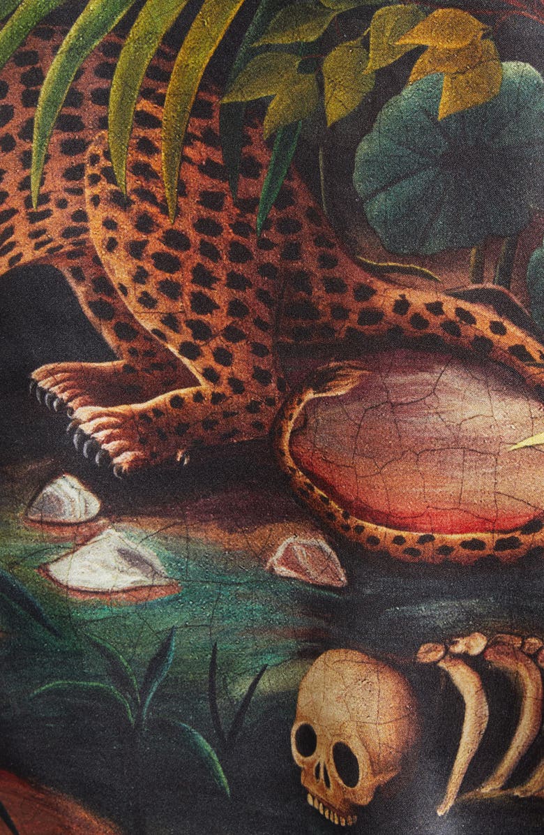 ENDLESS JOY Jungle Print Silk Satin Camp Shirt, Alternate, color, Black Multi