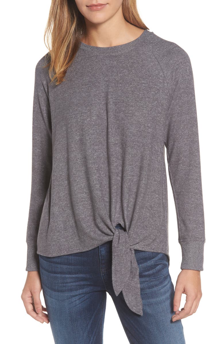 GIBSONLOOK Gibson Tie Front Cozy Fleece Pullover, Main, color, 