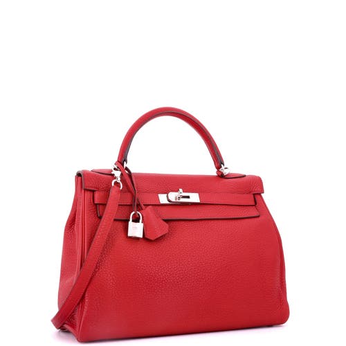 Pre-owned Hermes Hermes Kelly Handbag Red Togo With Palladium Hardware 32 In Red
