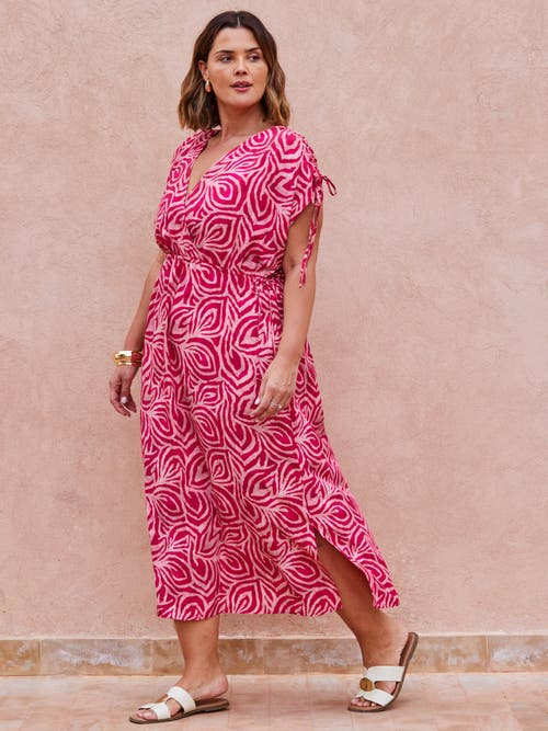 Live Unlimited Abstract Print Gathered Midi Dress In Red