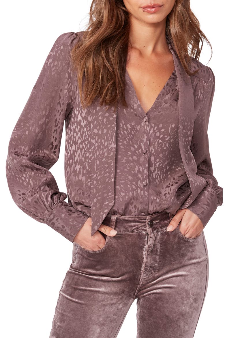 Cleobelle Tie Neck Silk Blouse, Main, color, TRUFFLE