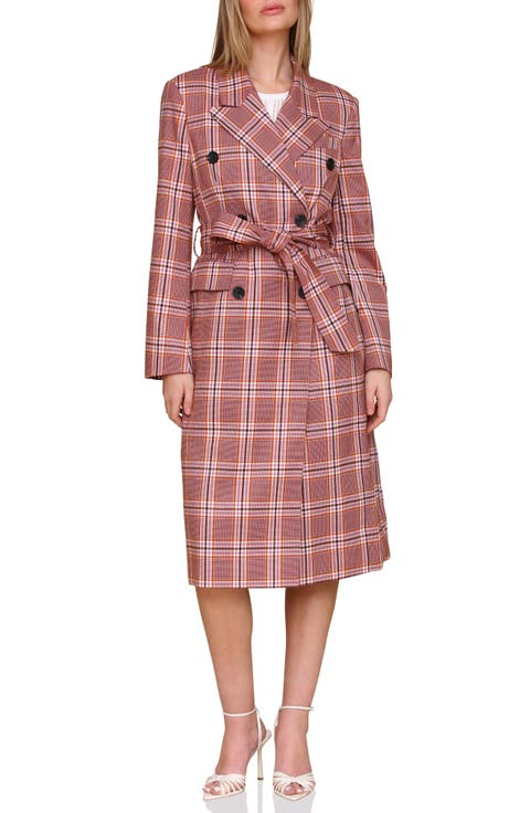 Plaid Belted Double Breasted Trench Coat