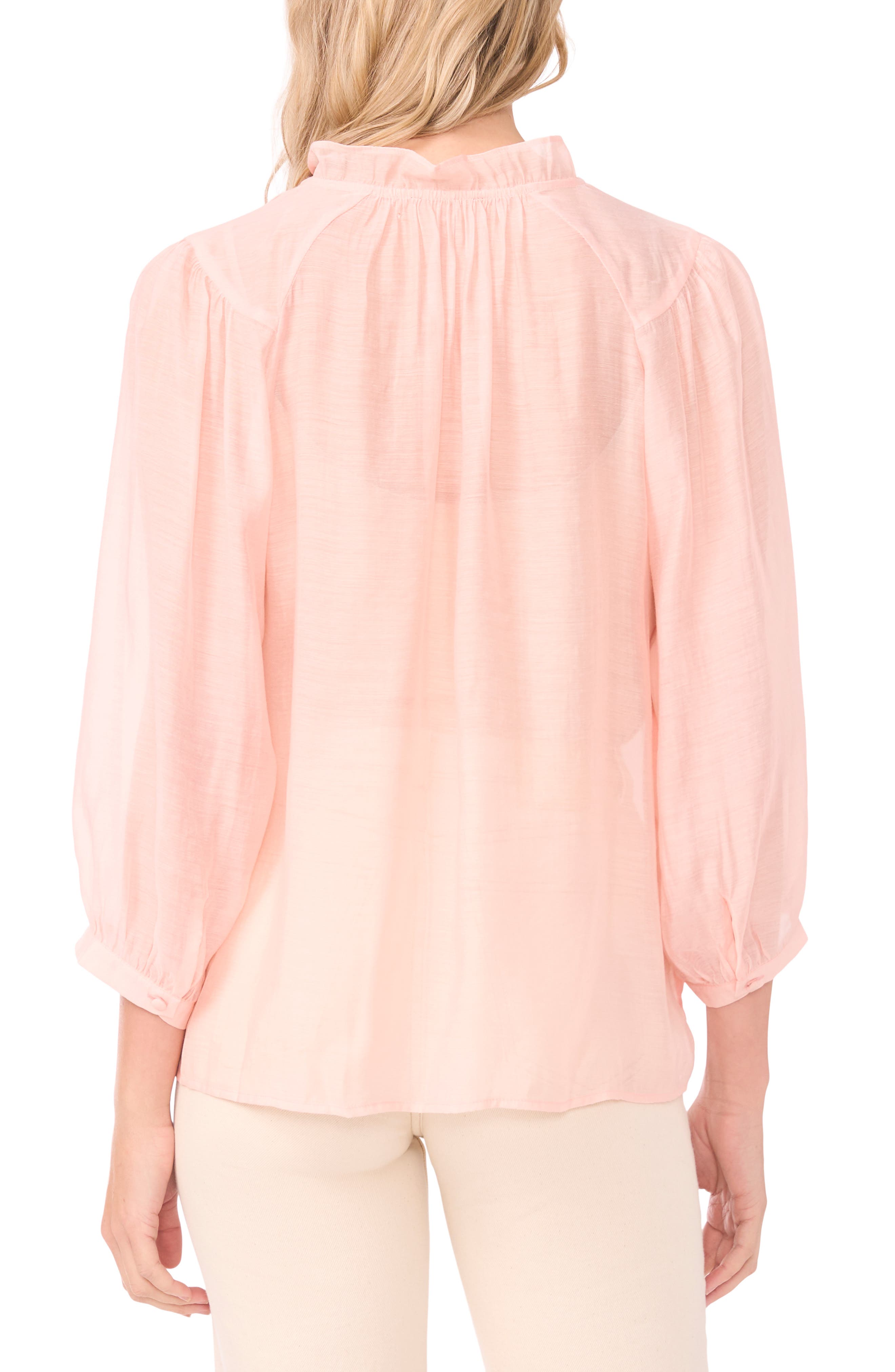 Split Neck Balloon Sleeve Peasant Top - image 2