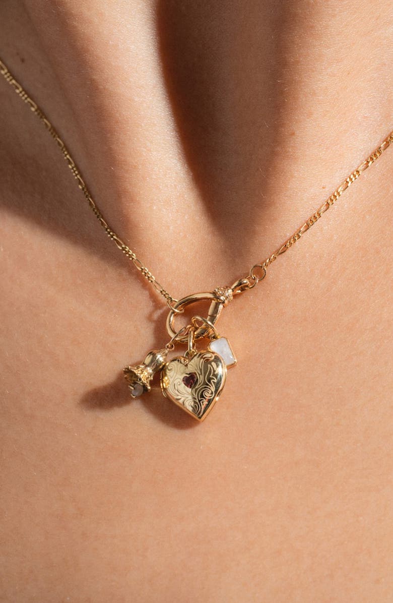 Local Eclectic Solid Gold Etched Garnet Heart Locket, Alternate, color, Gold