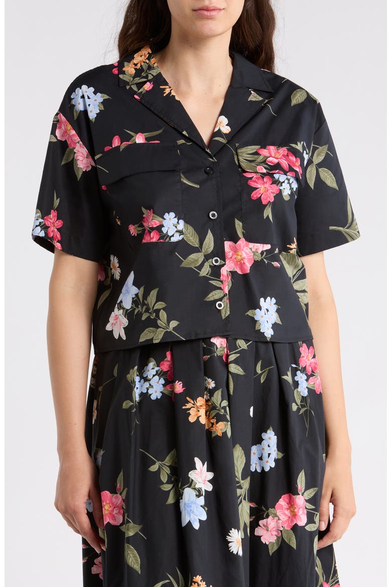 Cotton Poplin Camp Shirt, Main, color, BLACK GARDEN FLORAL