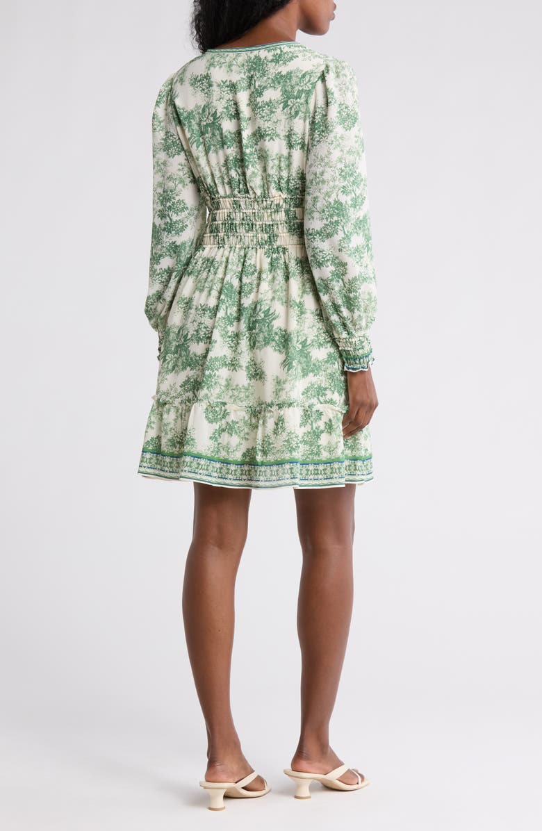 MAX STUDIO Long Sleeve Smocked Georgette Minidress, Alternate, color, Cream/ Mdw Sml Bnch Toile