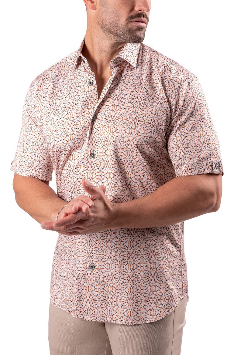 Galileo Resistance2202 Brown Short Sleeve Cotton Button-Up Shirt, Alternate, color, BROWN