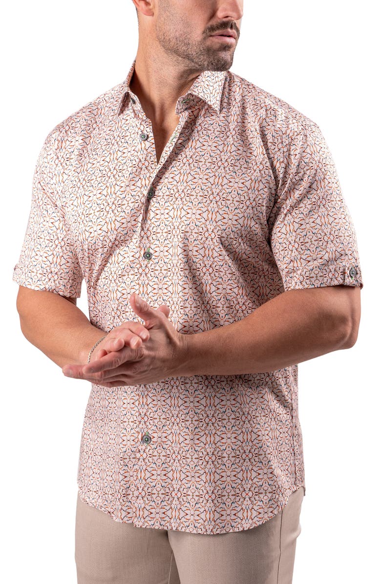 Maceoo Galileo Resistance2202 Brown Short Sleeve Cotton Button-Up Shirt, Alternate, color, Brown