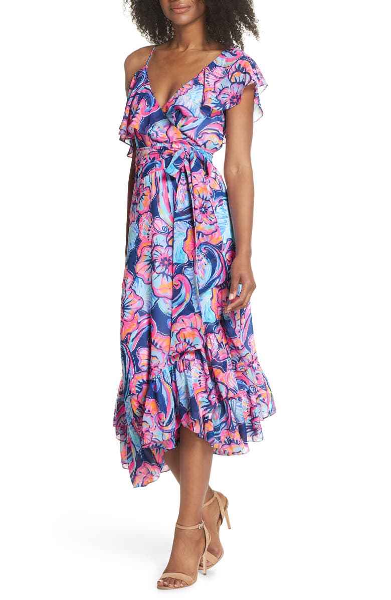 Lilly Pulitzer<sup>®</sup> Marianna Asymmetric Midi Wrap Dress, Main, color, 