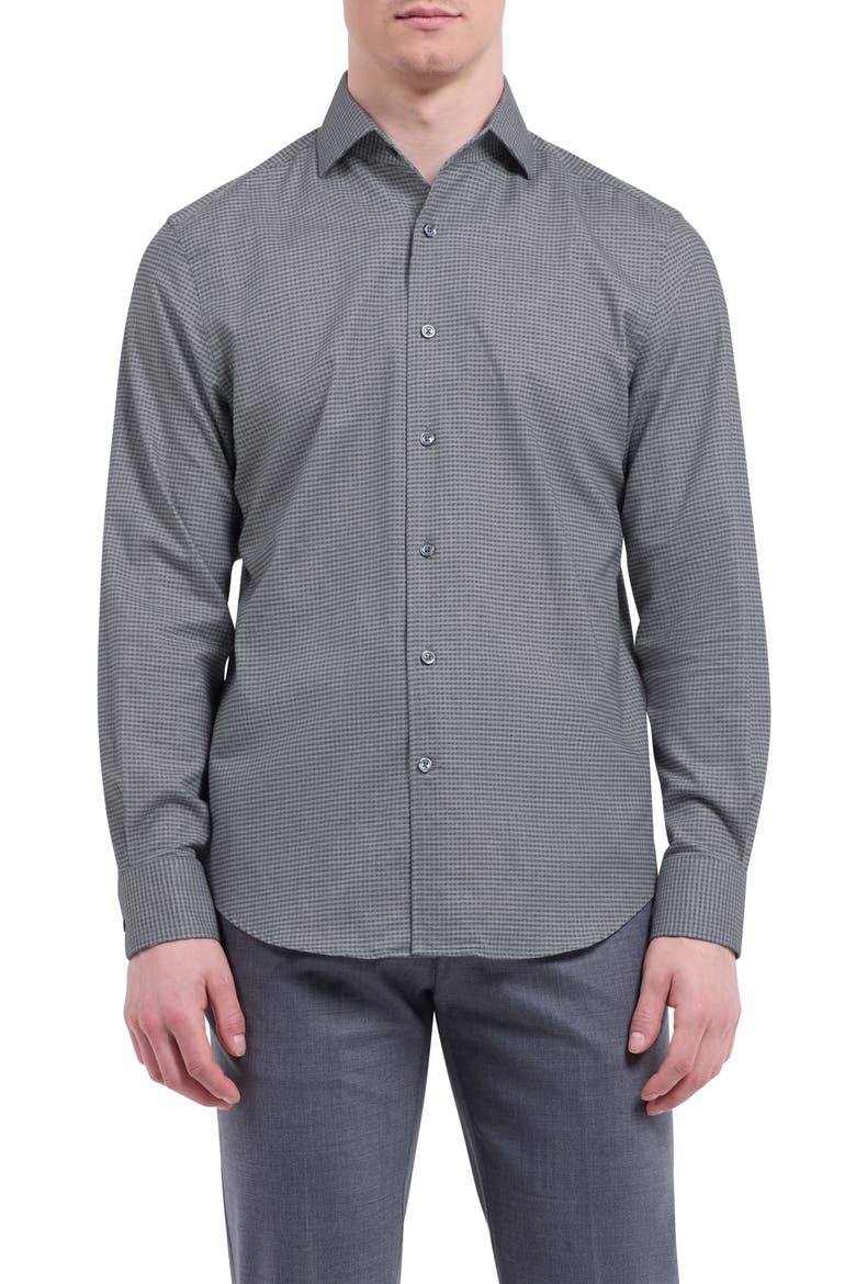 Alvin Trim Fit Micro Houndstooth Brushed Cotton Button-Up Shirt, Main, color, CEMENT