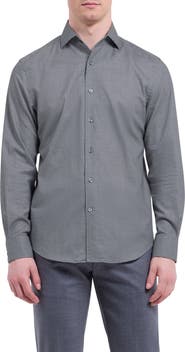 Bugatchi Alvin Trim Fit Micro Houndstooth Brushed Cotton Button-Up Shirt