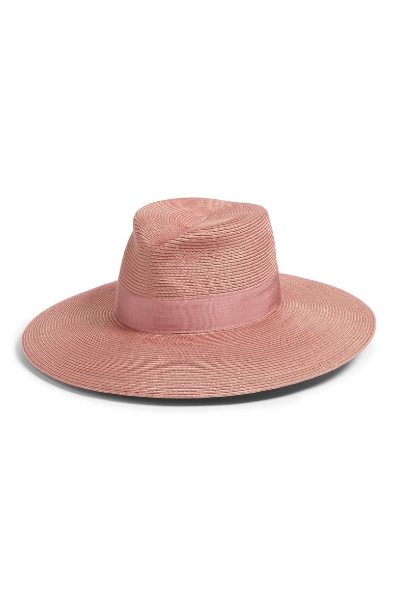 Daphne Broad Brim Straw Fedora, Main, color, BLUSH
