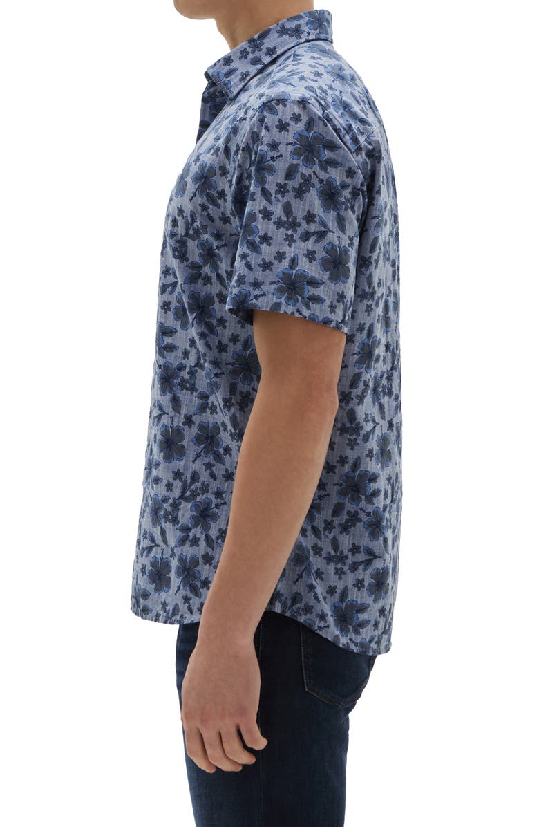 Robert Barakett Alberta Floral Short Sleeve Cotton Button-Up Shirt, Alternate, color, 